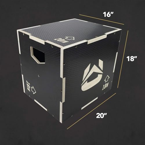 Wooden Plyo Box, 31 Plyometric Jump Training Squat, Step Up, Jumps & More Workout Size S, M, L, XL, Home Gym Exercise Equipment (Black Anti-Slip, Small 16/14/12)