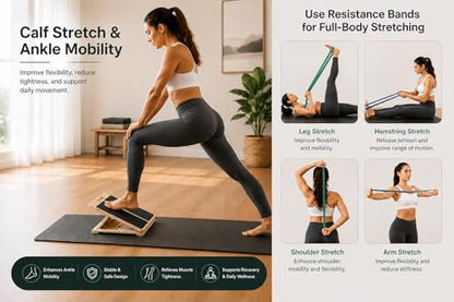 Slant Board for Exercise, 5-Position Adjustable Wooden Calf Stretcher, Portable Slant Board for Calf Stretching, Incline Board for Squats, Physical Therapy, Knee, Leg, Foot & Ankle Mobility
