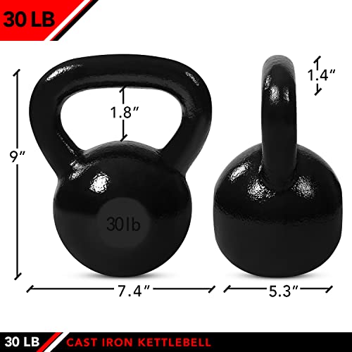 JFIT Cast Iron Kettlebell – Single Weight, Flat Bottom, Polished Handle | Men & Women | CrossFit, Cardio & Strength Training - size: 30.0 Pounds