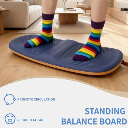 Ergonomic Wooden Balance Board, Anti-Fatigue Wobble Board, Anti-Slip Balance Board with PU Cushioned Top, Standing Desk Mats, Rocker Board, Office Accessories, Blue