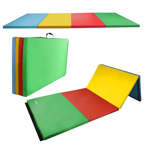 Fitvids Folding Exercise Gymnastics Mat, 4'x8'x2" Gym Workout Mat with Carrying Handles 4-Fold High-Density Anti-Tear Portable Fitness Aerobics Mat for Home Gym Yoga Pilates Tumbling MMA Core Training - color: Colors