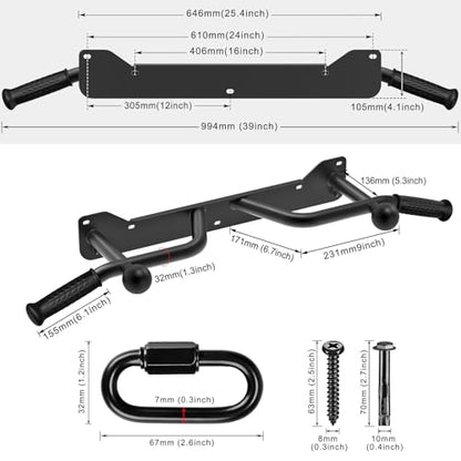 SELEWARE Heavy Duty Welded Pull Up Bar Wall/Joist/Ceiling Mount Chin Up Bar - color: D2: Black Wall Mount Pull Up Bar