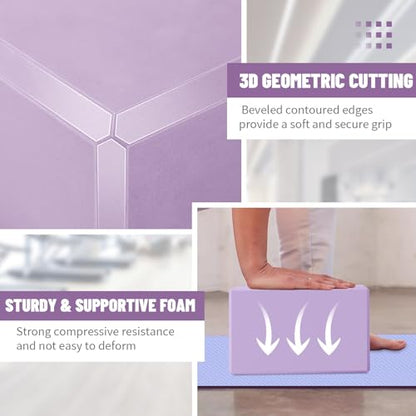 Yoga Blocks 2 Pack 3x6x9IN Foam Block Supportive Latex-Free with Stretch Band, Non-Slip Exercise Blocks for Pilates, Meditation, Balance, Stretching and Deep Poses - color: 2PACK-Lilac