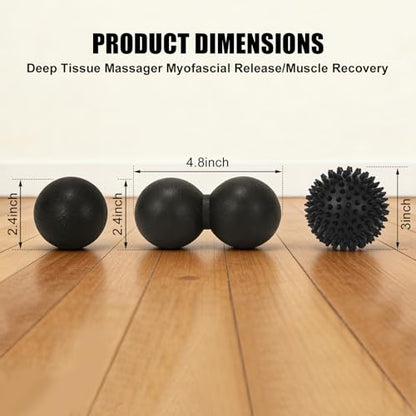 3-in-1 Massage Ball Set, Peanut Ball & Spiky Ball & Lacrosse Ball for Yoga, Myofascial Release, Plantar Fasciitis Relief, Deep Tissue Massage for Back, Neck, Shoulder Pain