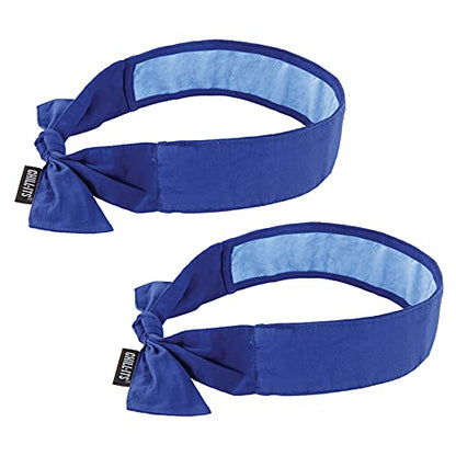 Ergodyne Chill Its Cooling Bandana, Lined with Evaporative PVA Material for Fast Cooling Relief, Tie for Adjustable Fit, Blue, 2-Pack - size: 1 Count (Pack of 2)