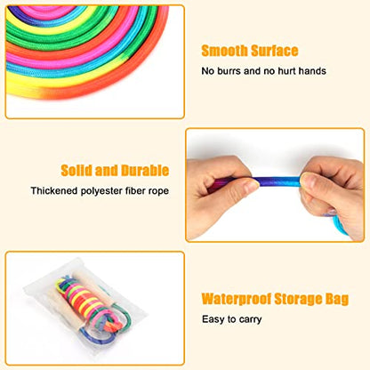 Coolrunner 16 FT Long Jump Rope(2 PACK), Double Dutch Jump Ropes, Soft Beaded Skipping for Kids Adults, Plastic Segmented Long Enough for 4-5 Jumpers - color: Rainbow