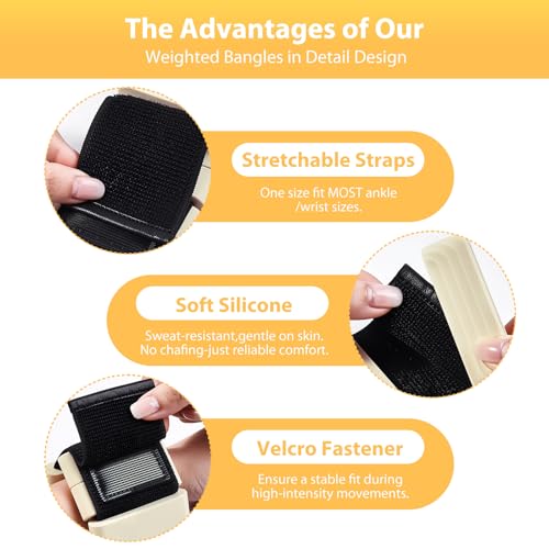 Pilates Wrist and Ankle Weights for Women - Adjustable Weighted Bangles for Men, 2 lbs Weighted Arm Bands Foot Leg Weights for Walking, Yoga, Training, Exercise, Running, Set of 2 (1LB Each) - color: Beige