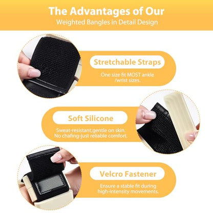 Pilates Wrist and Ankle Weights for Women - Adjustable Weighted Bangles for Men, 2 lbs Weighted Arm Bands Foot Leg Weights for Walking, Yoga, Training, Exercise, Running, Set of 2 (1LB Each) - color: Beige