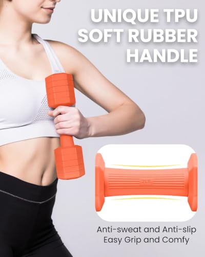 Adjustable Dumbbell Set, 4-in-1 Hand Weights, 5/6 LB Pair for Women Men - color: Orange, style: 12 lbs Pair [6 lbs Each]