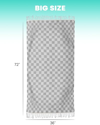 Checkered Plaid Turkish Bath Towel Beach Blanket Bathroom Essentials Swim Poolside Pool Accessories Swim Must Haves Hot Tub Spa Gadgets Adult Women Large Towel College Dorm Girl Student Things Stuff - color: 1pcs Grey