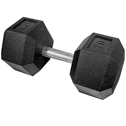 Rep Fitness Rubber Hex Dumbbell(s) - Singles (55LB +) and Pairs (5LB - 50LB) - Low Odor, Fully Knurled Handle - style: 70 LB SINGLE DB