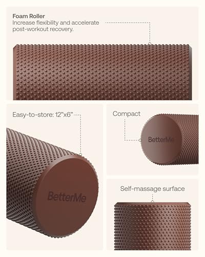 BetterMe Foam Roller for Muscle Recovery – High Density Exercise Roller for Back &Legs – Deep Tissue Massage Roller for Tension, Relief & Stretching (Chocolate Brown)