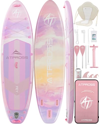 11'6"x35" Inflatable Paddle Board, 450lbs Extra Wide Stand Up Paddleboard for Adults with Premium SUP Accessories Kit & Backpack, Blow Up Kayak Non-Slip Stable Deck Boat for Yoga Fishing Surf - style: Gradient pink/kayak seat