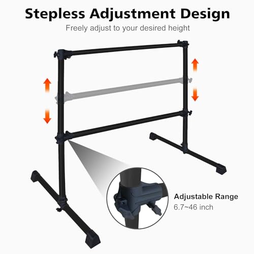 4FT Freestanding Ballet Barre,Adjustable Height 6.7–46", Portable Double Dance Bar for Home Ballet Training,Stretching, Pilates,Kids & Adults – Non-Slip, Easy Assembly & Storage - color: Black + Steel