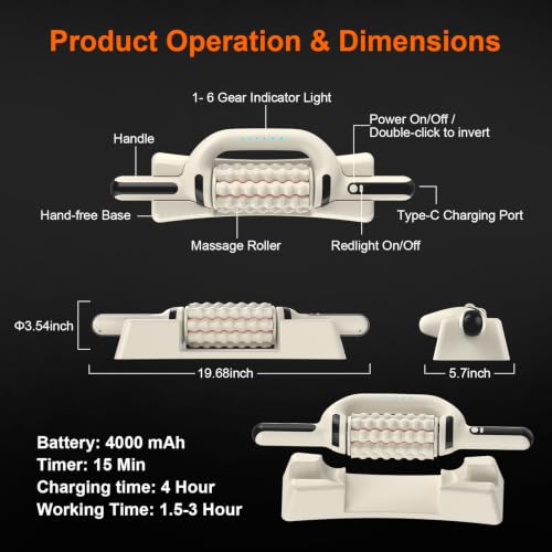 Electric Rolling Percussive Massager with Redlight for full body relaxation - color: Cream