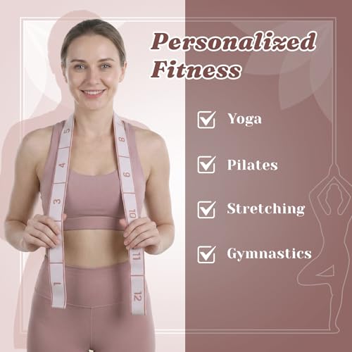 Yoga Strap with 12 Loops, Elastic Yoga Stretching Strap Leg Stretching Straps Multi-Functional Stretch Band for Pilates Dance Ballet Latin Flexibility Resistance Training
