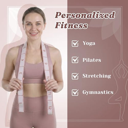 Yoga Strap with 12 Loops, Elastic Yoga Stretching Strap Leg Stretching Straps Multi-Functional Stretch Band for Pilates Dance Ballet Latin Flexibility Resistance Training