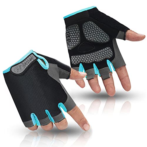 Bike Gloves for Men/Women, Cycling Gloves with Anti-Slip Shock-Absorbing Pad Half Finger Biking Bicycle Gloves - color: Black/Blue, size: Small