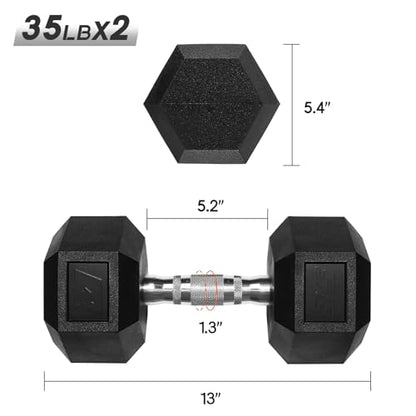 Ritfit 5-650 LBS PVC Encased Hex Dumbbell Sets with Optional Rack for Home Gym, Hand weight with Chrome Handle for Strength Training,Workouts - style: 2X35LBS