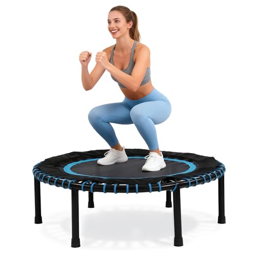 40"/48" Fitness Rebounder Trampoline with 4-Level Adjustable Foam Handle, Quiet and Stable Exercise Trampoline for Kids Adults, Indoor/Outdoor Mini Trampoline - color: Blue