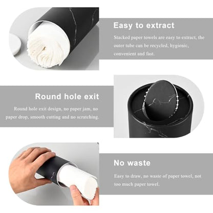 4PCS Car Tissue Holder, Car Cup Holder Convenient Travel Tissue Tube Box with Facial Tissues, Portable Round Tissues Holder Paper Towel Cylinder for Car Home Office (Marble Black)