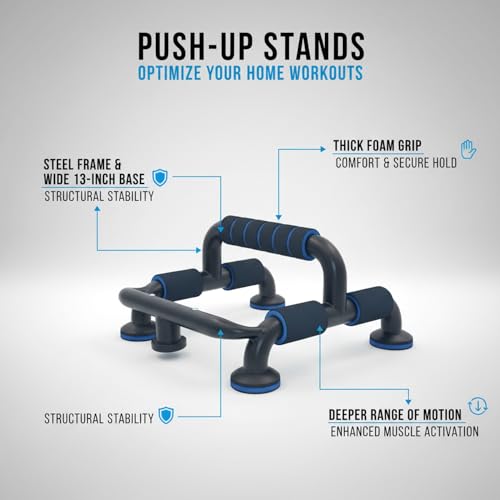 Push-Up Stands with Foam Handles, Steel Frame for Wrist Support and Deep Range of Motion, Stable Floor Exercise Bars for Home Workouts (1 Pair)