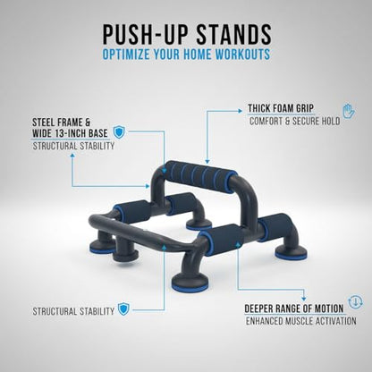 Push-Up Stands with Foam Handles, Steel Frame for Wrist Support and Deep Range of Motion, Stable Floor Exercise Bars for Home Workouts (1 Pair)