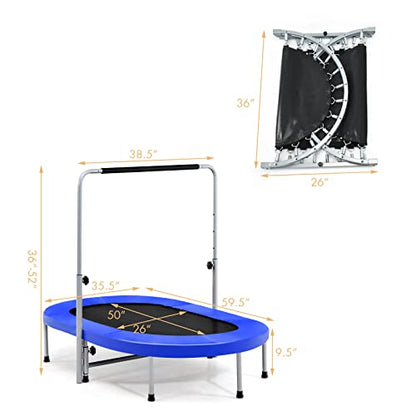 Giantex Mini Trampoline, 2 Persons Foldable Fitness Trampoline w/ 5 Levels Height Adjustable Handle, Max Load 330LBS, Indoor Oval Rebounder Exercise Trampoline for Adult, Kid, Enjoy Parent-child Time
