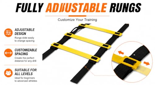 Agility Ladder Speed Training Set with Cones & Carry Bag, Adjustable Soccer Training Equipment for Football, Fitness and Sports Drills - size: includes 39.37ft 24 rungs