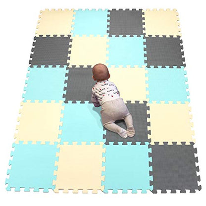 YIMINYUER® 20 Tiles (30cm×30cm×1cm Each Tile) Baby Soft Puzzle Play Mats, Kids Thick EVA Foam Floor, Toddlers & Children's Soft Interlocking Mat R08R10R12G301020 - color: Green Beige Gray