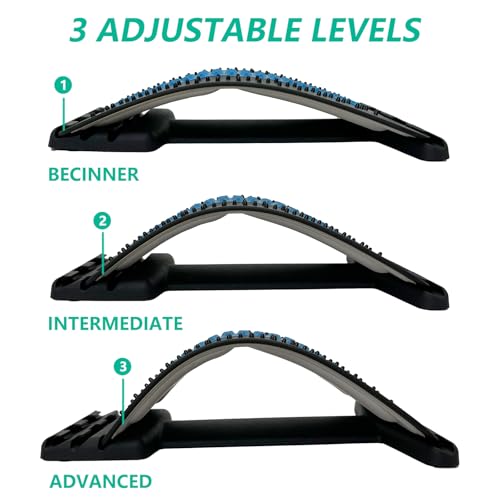 Back Stretcher with Lumbar Support Board for Back Pain Relief - Dual-Sided Adjustable Spinal Decompression & Cracker Device (Blue)