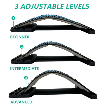 Back Stretcher with Lumbar Support Board for Back Pain Relief - Dual-Sided Adjustable Spinal Decompression & Cracker Device (Blue)