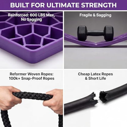 Foldable Pilates Reformer Board for B324324w/ Resistance Bands, Purple Sliders for Core, Balance & Push-Up Training, Mini Home Friendly Pilates Equipment Set for Women & Men