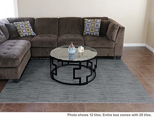 100 Sq. Ft 3/8 Inch Thick Printed Foam Tiles Interlocking Foam Mat, Sea Haze Grey Wood Grain Style Print, (24"x24", 25 pcs), Protective Flooring for Home, Exercise or Trade Show