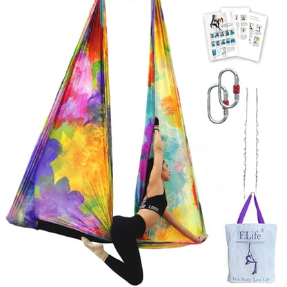 F.Life Aerial Yoga Hammock kit- Yoga Swing Multicolor 5 yards-Flying Yoga Include Daisy Chain,Carabiner and Pose Guide - color: Colorful life