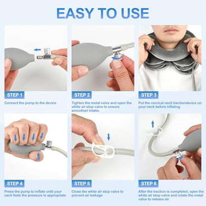 Portable Cervical Traction Device for Instant Neck Pain Relief,Inflatable & Adjustable Neck Traction Device with Neck Brace，Perfect for Home,Office,and Travel(Gray) - color: Gray