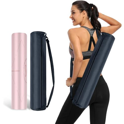 Natural Rubber Yoga Mat - Non Slip Non Toxic - 5mm Thick Yoga Mat for Hot Yoga/Pilates - Extra Large 26.8’’ with Alignment Guide - Sweat Proof - with Carrying Bag