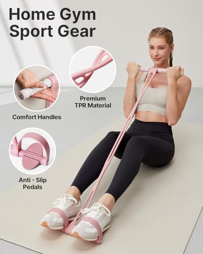 YOTTOY Pedal Resistance Band, Thick Elastic Tension Rope with Handles, Sit-Up Pull Rope Fitness Equipment for Leg, Arm, Abs, Waist, Home Gym & Yoga Training - color: Pink