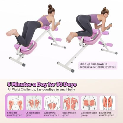 FAHKNS 6 in 1 Adjustable Ab Trainer Machine, Multi-Functional Ab Workout Equipment for Home Gym, Sit Up Exercise and Strength Training (Purple)