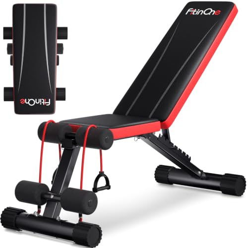 FitinOne Adjustable Folding Weight Bench for Home Gym, 660 lbs Capacity Multi-Functional Workout Bench Sturdy Durable for Full Body - color: Black-Red