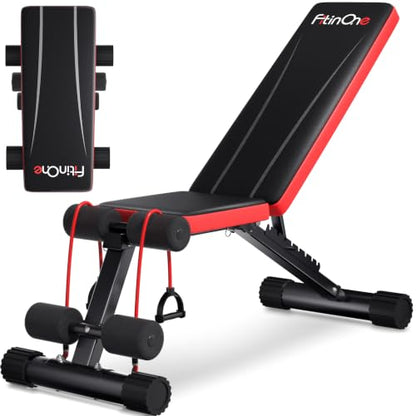 FitinOne Adjustable Folding Weight Bench for Home Gym, 660 lbs Capacity Multi-Functional Workout Bench Sturdy Durable for Full Body - color: Black-Red