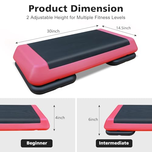 Exercise Aerobic Step Platform,Adjustable Height Fitness Stepper Stackable Risers, Aerobics Stepper Workout Stepper for Gym Home Cardio Strength & Training - color: Red-2 Risers