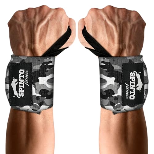 24” Wrist Wraps for Weightlifting USPA‑Approved Powerlifting Competition Wrist Support with Thumb Loop Heavy Duty Grip Strength Gym Accessories for Men & Women - color: Grey Camo