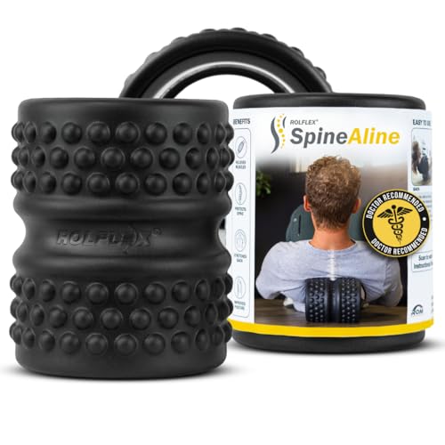 Rolflex SpineAline Back Roller – Muscle Rollers Deep Tissue Spine Alignment Tool – Ergonomic Spine, Neck and Back Massage Rollers – Durable & Portable Massage Roller – Supports Up to 300 lbs – Black