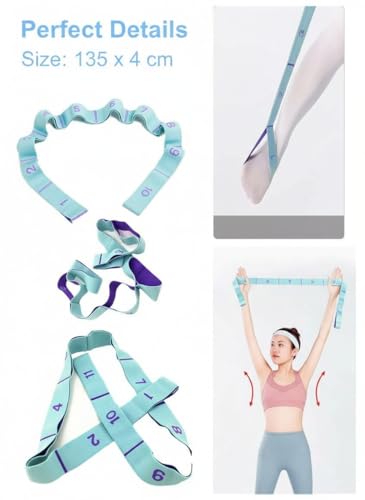 Professional 11-Loop Stretching Strap (135cm/4cm) & Leg Stretcher Band - Perfect Length Stretch Strap with Loops for Yoga, Physical Therapy, Pilates & Home Flexibility Training - Durable Non-Elastic Exercise Band