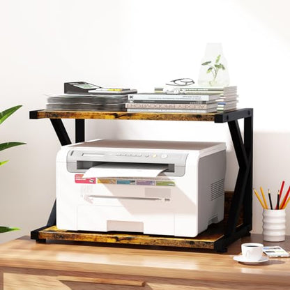 aboxoo Desktop Printer Stand with 2 Tier Wood Storage Shelves,Under Desk Printer Table,Multi-Purpose Home Office Desk Organizer for Fax Machine, Scanner (Rustic Brown) - color: Brown