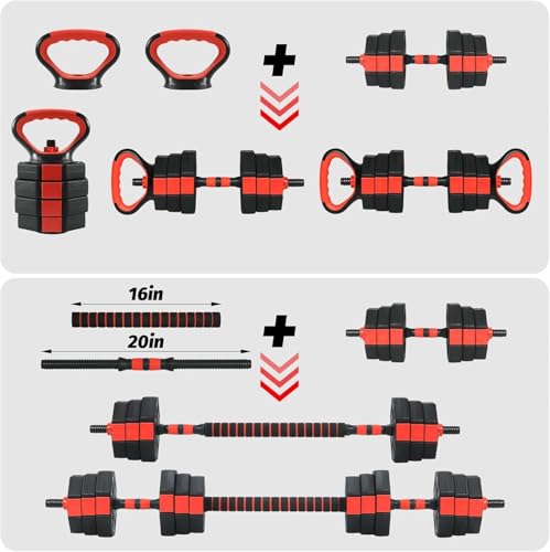 Adjustable Dumbbell Set, 44/66/88Lbs 4-in-1 Free Weights for Home Gym, Converts to Kettlebell & Barbell with Connector, Non-Slip Grip, Ideal for Men & Women Strength Training