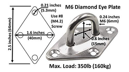 Heavy Duty Hammock Kits & Ceiling Hook Diamond Pad Eye Plates, 304 Stainless Steel & Black Zinc Galvanized Steel Corrosion Resistant, 2, 4 & 8 Packs - color: 8-Pack-Zinc-M6