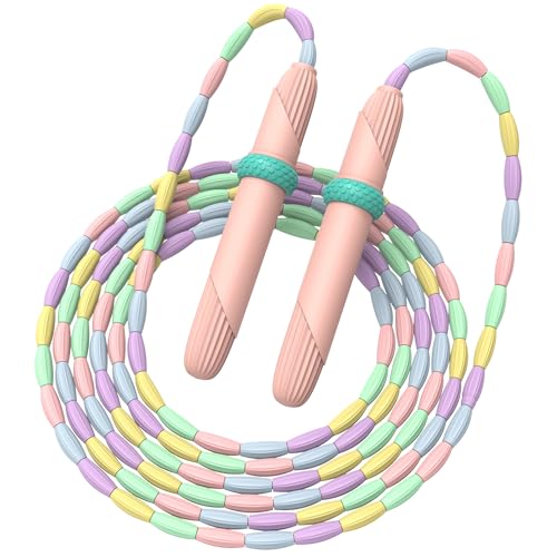 Beaded Jump Rope 1 Pack/2 Pack, ACEONE Segmented Skipping Rope for Kids Adults, Adjustable Tangle-Free Toddler Jumping Rope for Fitness Exercise Training - color: Pink