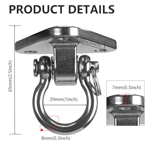 2 Bearing Swing Hangers Heavy Duty 304 Stainless Steel 1500LB Capacity 180°for Yoga Porch Swing Seat Sandbag, Gym